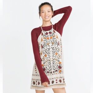 Floral Embroidered Dress with Burgundy Sleeves
